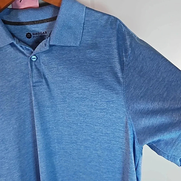 Haggar Men's Light Blue Polo Shirt Size L - Collared Short Sleeve - Picture 3 of 7